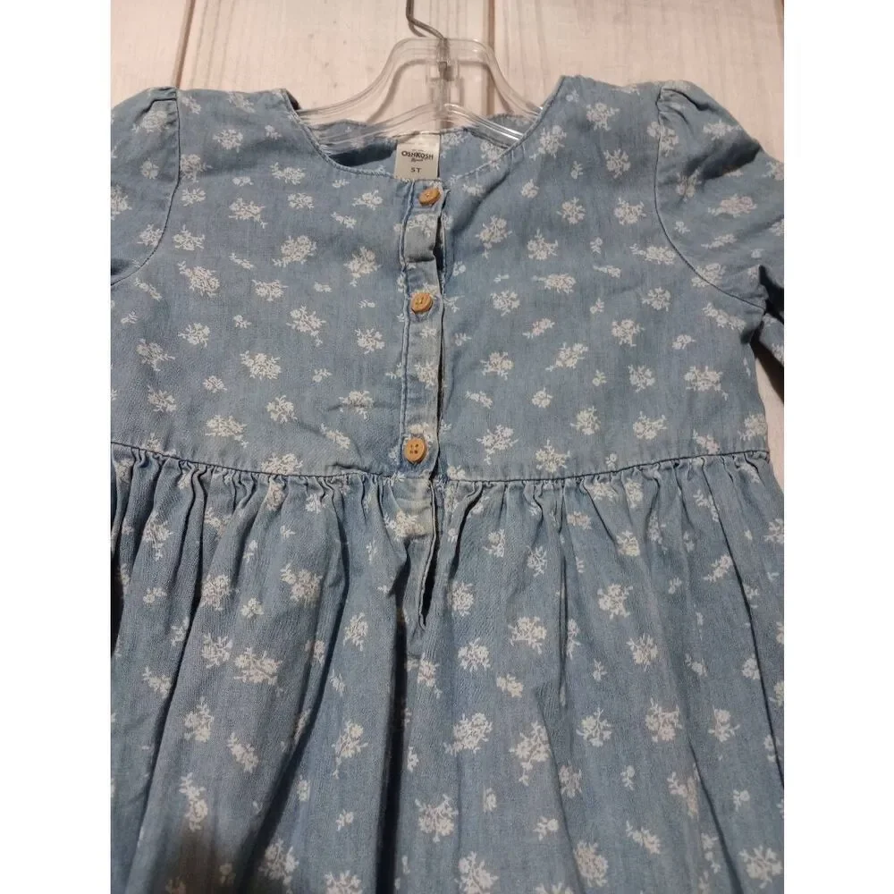 Oshkosh Dress Girls‎ 5T Chambray White Floral